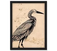 Doppelganger33 LTD Heron Bird Simple Ink Illustration Artwork Framed Wall Art Print A4
