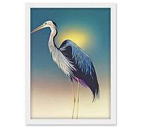 Doppelganger33 LTD Heron Sunrise Bird Illustration Artwork Framed A3 Wall Art Print