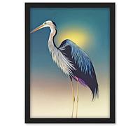 Doppelganger33 LTD Heron Sunrise Bird Illustration Artwork Framed A3 Wall Art Print