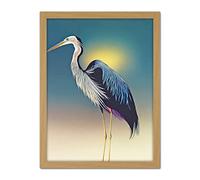 Doppelganger33 LTD Heron Sunrise Bird Illustration Artwork Framed Wall Art Print 18X24 Inch