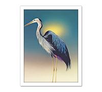 Doppelganger33 LTD Heron Sunrise Bird Illustration Artwork Framed Wall Art Print 18X24 Inch