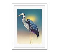 Doppelganger33 LTD Heron Sunrise Bird Illustration Artwork Framed Wall Art Print 18X24 Inch