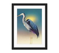 Doppelganger33 LTD Heron Sunrise Bird Illustration Artwork Framed Wall Art Print 18X24 Inch