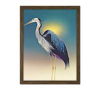 Doppelganger33 LTD Heron Sunrise Bird Illustration Artwork Framed Wall Art Print 18X24 Inch