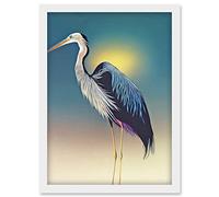 Doppelganger33 LTD Heron Sunrise Bird Illustration Artwork Framed Wall Art Print A4