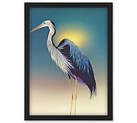 Doppelganger33 LTD Heron Sunrise Bird Illustration Artwork Framed Wall Art Print A4