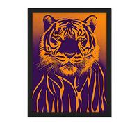 Doppelganger33 LTD Indigo Illustrated Tiger Portrait Vibrant Painting Artwork Framed Wall Art Print 18X24 Inch