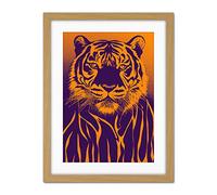 Doppelganger33 LTD Indigo Illustrated Tiger Portrait Vibrant Painting Artwork Framed Wall Art Print 18X24 Inch
