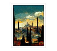 Doppelganger33 LTD Industrial Cityscape Sunset Artwork Framed Wall Art Print 18X24 Inch