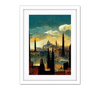 Doppelganger33 LTD Industrial Cityscape Sunset Artwork Framed Wall Art Print 18X24 Inch