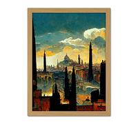 Doppelganger33 LTD Industrial Cityscape Sunset Artwork Framed Wall Art Print 18X24 Inch