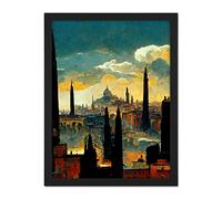Doppelganger33 LTD Industrial Cityscape Sunset Artwork Framed Wall Art Print 18X24 Inch
