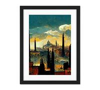 Doppelganger33 LTD Industrial Cityscape Sunset Artwork Framed Wall Art Print 18X24 Inch