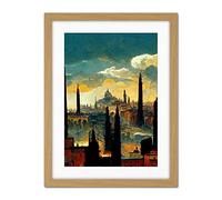 Doppelganger33 LTD Industrial Cityscape Sunset Artwork Framed Wall Art Print 18X24 Inch