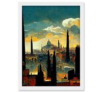 Doppelganger33 LTD Industrial Cityscape Sunset Artwork Framed Wall Art Print A4