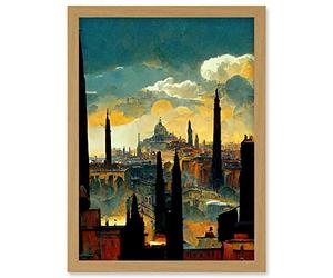 Doppelganger33 LTD Industrial Cityscape Sunset Artwork Framed Wall Art Print A4