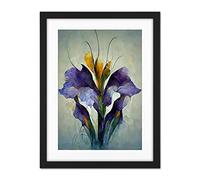 Doppelganger33 LTD Iris Bouquet Modern Watercolour Artwork Framed Wall Art Print 18X24 Inch