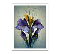 Doppelganger33 LTD Iris Bouquet Modern Watercolour Artwork Framed Wall Art Print 18X24 Inch
