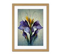 Doppelganger33 LTD Iris Bouquet Modern Watercolour Artwork Framed Wall Art Print 18X24 Inch