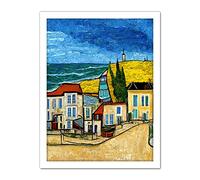 Doppelganger33 LTD Italy Rimini Seaside Town Van Gogh Style Modern Artwork Framed Wall Art Print 18X24 Inch