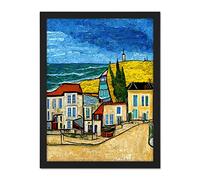 Doppelganger33 LTD Italy Rimini Seaside Town Van Gogh Style Modern Artwork Framed Wall Art Print 18X24 Inch