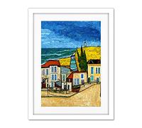 Doppelganger33 LTD Italy Rimini Seaside Town Van Gogh Style Modern Artwork Framed Wall Art Print 18X24 Inch