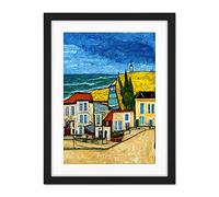 Doppelganger33 LTD Italy Rimini Seaside Town Van Gogh Style Modern Artwork Framed Wall Art Print 18X24 Inch