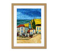 Doppelganger33 LTD Italy Rimini Seaside Town Van Gogh Style Modern Artwork Framed Wall Art Print 18X24 Inch