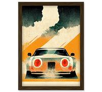 Doppelganger33 LTD Japanese Sports Car Vintage Vector Yellow Silver Black Artwork Framed Wall Art Print A4