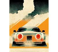 Doppelganger33 LTD Japanese Sports Car Vintage Vector Yellow Silver Black Large Wall Art Poster Print Thick Paper 18X24 Inch
