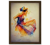 Doppelganger33 LTD Jazz Club Dancing Woman In Bright Dress Watercolour Artwork Framed Wall Art Print A4