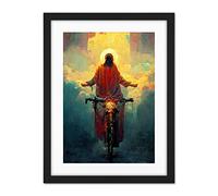 Doppelganger33 LTD Jesus Christ On A Bike With A Bright Cloud Cross Artwork Framed Wall Art Print 18X24 Inch