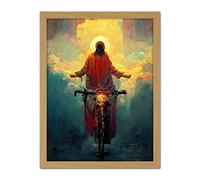 Doppelganger33 LTD Jesus Christ On A Bike With A Bright Cloud Cross Artwork Framed Wall Art Print 18X24 Inch