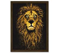 Doppelganger33 LTD King Of The Pride Male Lion Golden Mane Painting Gustav Dore Style Black And Gold Artwork Framed Wall Art Print A4