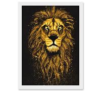 Doppelganger33 LTD King Of The Pride Male Lion Golden Mane Painting Gustav Dore Style Black And Gold Artwork Framed Wall Art Print A4