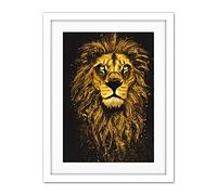Doppelganger33 LTD King Of The Pride Male Lion Golden Mane Painting Gustav Dore Style Black And Gold Artwork Framed Wall Art Print 18X24 Inch