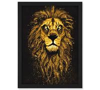 Doppelganger33 LTD King Of The Pride Male Lion Golden Mane Painting Gustav Dore Style Black And Gold Artwork Framed Wall Art Print A4