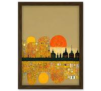 Doppelganger33 LTD Klimt Inspired Autumn Sunset City Skyline Patterns Artwork Framed Wall Art Print A4