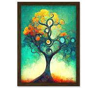 Doppelganger33 LTD Klimt Inspired Luminous Abstract Autumn Fall Tree Artwork Framed A3 Wall Art Print