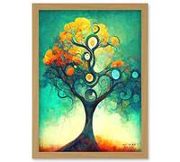 Doppelganger33 LTD Klimt Inspired Luminous Abstract Autumn Fall Tree Artwork Framed Wall Art Print A4