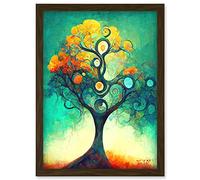 Doppelganger33 LTD Klimt Inspired Luminous Abstract Autumn Fall Tree Artwork Framed Wall Art Print A4