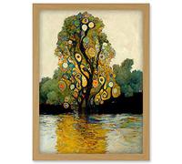 Doppelganger33 LTD Klimt Style Tree River Bank Scene Artwork Framed Wall Art Print A4