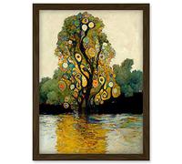 Doppelganger33 LTD Klimt Style Tree River Bank Scene Artwork Framed Wall Art Print A4