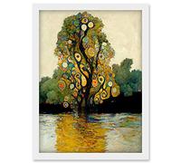 Doppelganger33 LTD Klimt Style Tree River Bank Scene Artwork Framed Wall Art Print A4