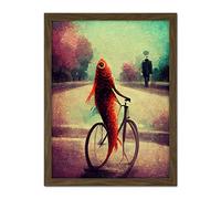 Doppelganger33 LTD Koi Fish With Bicycle Surrealism Purple Teal Park Dream Artwork Framed Wall Art Print 18X24 Inch