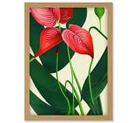 Doppelganger33 LTD Laceleaf Flower Floral Tropical Leaf Pink Anthurium Painting Artwork Framed Wall Art Print A4