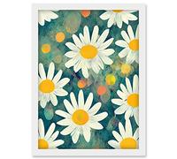 Doppelganger33 LTD Lazy Daisy Afternoon Blossoms Flowers Oxeye Daisies In Meadow Sunlight Artwork Framed Wall Art Print A4