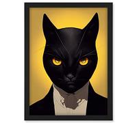 Doppelganger33 LTD Le Chat Noir Black Cat Tuxedo Yellow Portrait Artwork Framed A3 Wall Art Print