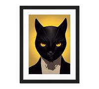 Doppelganger33 LTD Le Chat Noir Black Cat Tuxedo Yellow Portrait Artwork Framed Wall Art Print 18X24 Inch