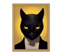 Doppelganger33 LTD Le Chat Noir Black Cat Tuxedo Yellow Portrait Artwork Framed Wall Art Print 18X24 Inch